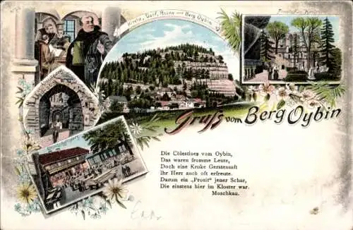 Litho Oybin in Sachsen, Kirche, Dorf, Ruine, Berg Oybin