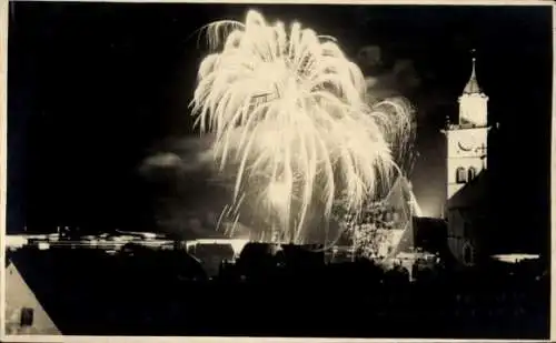 Foto Ak Überlingen am Bodensee, Nacht, Feuerwerk