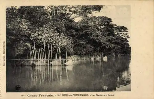 Ak Saint Louis de l'Oubanghi Franz. Kongo, Les Nasses am Fluss