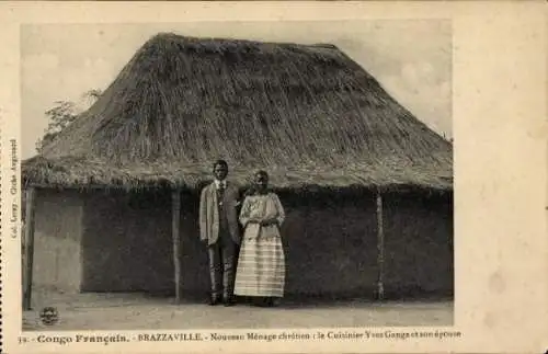 Ak Brazzaville Franz. Kongo, New Christian Household, Koch Yves Ganga und seine Frau