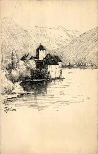 Künstler Ak Chillon Montreux Kanton Waadt, Schloss