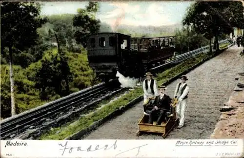 Ak Madeira Island Portugal, Monte Eisenbahn und Schlittenwagen