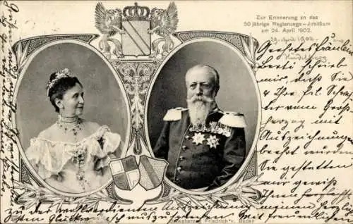 Passepartout Ak Großherzog Friedrich von Baden, 50. Regierungsjubiläum 1902, Großherzogin Luise