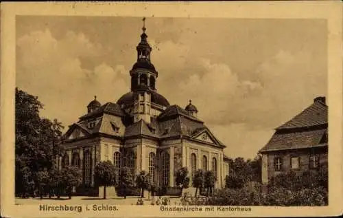 Ak Jelenia Góra Hirschberg Riesengebirge Schlesien, Gnadenkirche mit Kantorhaus