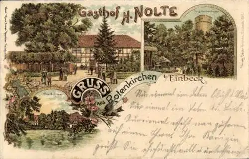 Litho Rotenkirchen Einbeck in Niedersachsen, Gasthof H. Nolte, Schloss, Burg