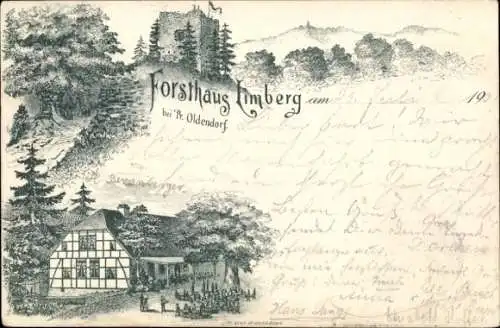 Litho Preußisch Oldendorf in Westfalen, Forsthaus Limberg, Burgruine