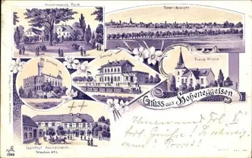 Litho Hoheneggelsen Söhlde in Niedersachsen, Hoyermann's Park, Ev. Kirche, Bahnhof