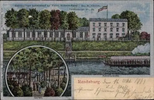 Ak Rendsburg, Etablissement Schützenhof am Kaiser Wilhelm Kanal, Seidenimitatkarte