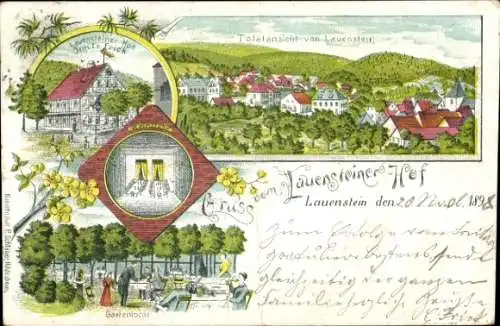 Litho Lauenstein Salzhemmendorf in Niedersachsen, Lauensteiner Hof, Gartenlokal