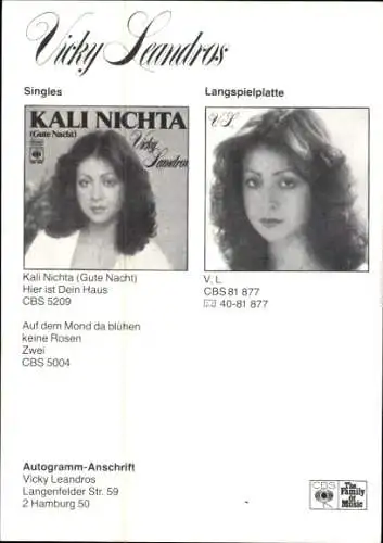 Ak Schauspielerin und Sängerin Vicky Leandros, Portrait, Autogramm