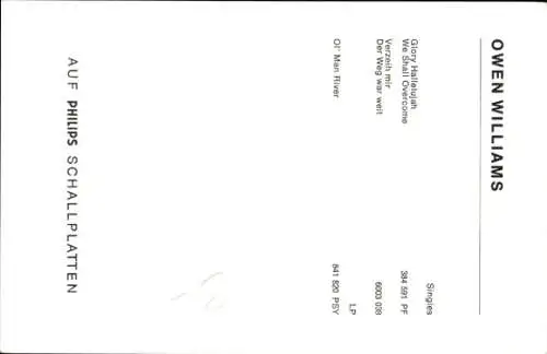 Ak Sänger Owen Williams, Portrait, Autogramm