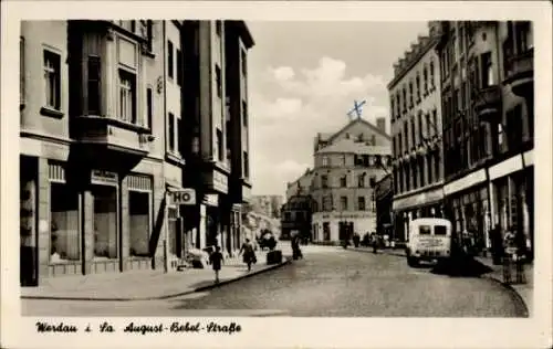 Ak Werdau in Sachsen, August Bebel Straße, Geschäft Emil Kocher