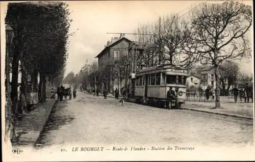 Ak Le Bourget Seine Saint Denis, Route de Flandre, Straßenbahnhaltestelle