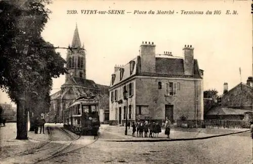 Ak Vitry sur Seine Val de Marne, Place du Marche, Terminus du 105