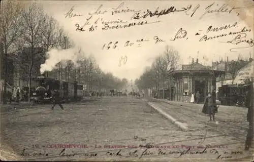 Ak Courbevoie Hauts de Seine, Die Straßenbahnhaltestelle Pont de Neuilly