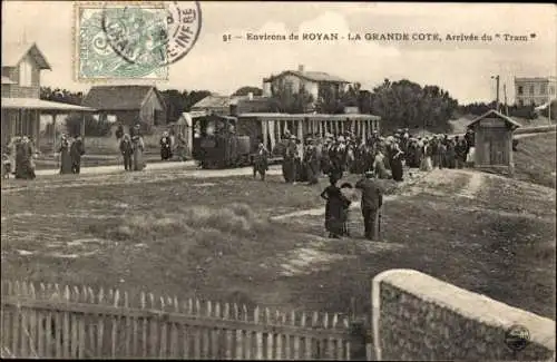 Ak Royan Umgebung Charente Maritime, La Grande Cote, Ankunft der Straßenbahn