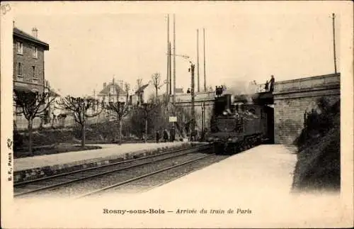 Ak Rosny sous Bois Seine Saint Denis, Ankunft des Zuges aus Paris