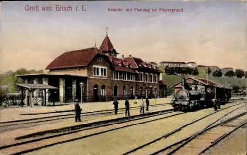 Ak Bitche Bitsch Lothringen Mosel, Bahnhof, Festung, Dampflok