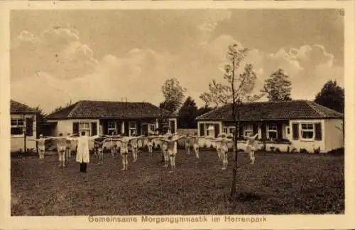 Ak Kettwig Essen im Ruhrgebiet, Stadtwald-Sanatorium Jungborn, Morgengymnastik im Herrenpark