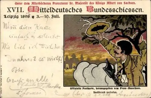 Ganzsachen Ak Leipzig in Sachsen, XVII. Mitteldeutsches Bundesschießen, 3. bis 10. Juli 1898