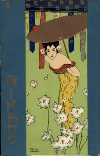 Jugendstil Künstler Ak Kirchner, Raphael, Mikado, Japanische Frau