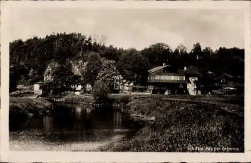 Ak Grimma in Sachsen, Schiffmühle, Uferansicht