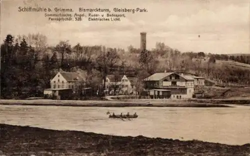 Ak Höfgen Grimma in Sachsen, Schiffmühle, Bismarckturm, Gleisberg Park