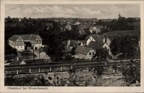 Ak Oberndorf Kraftsdorf in Thüringen, Gesamtansicht, Bahnstrecke