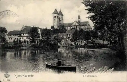 Ak Bad Klosterlausnitz in Thüringen, Schwanenteich