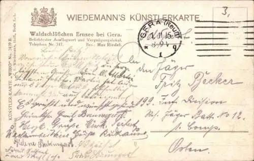 Künstler Ak Ernsee Gera in Thüringen, Vergnügungslokal Waldschlösschen