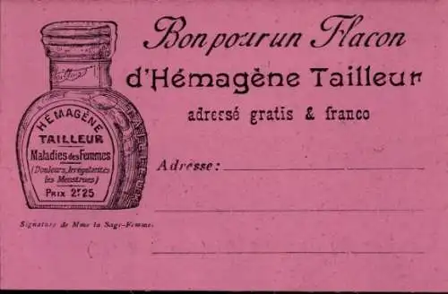 Ak Fontainebleau Seine et Marne, Reklame, Pharmacien P. Tailleur, Hemagene Tailleur