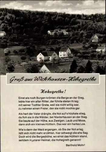 Ak Wickhausen Pracht im Westerwald, Hohegrethe, Gedicht, Berthold Mohr