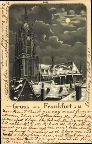 Litho Frankfurt am Main, Blick auf den Dom bei Nacht