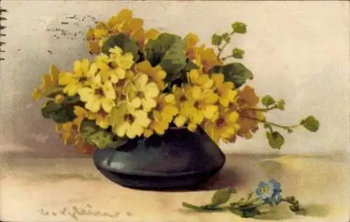 Künstler Ak Klein, Catharina, Gelbe Blumen, Blumenvase