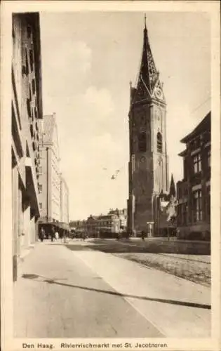 AK Den Haag Südholland Niederlande, Riviervischmarkt mit St. Jacobtoren