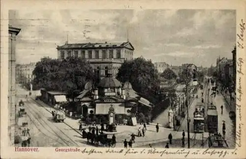 Ak Hannover in Niedersachsen, Georgstraße, Cafe Kröpcke, Straßenbahn