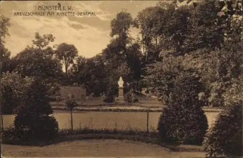 Ak Münster in Westfalen, Kreuzschanze, Annette-Denkmal