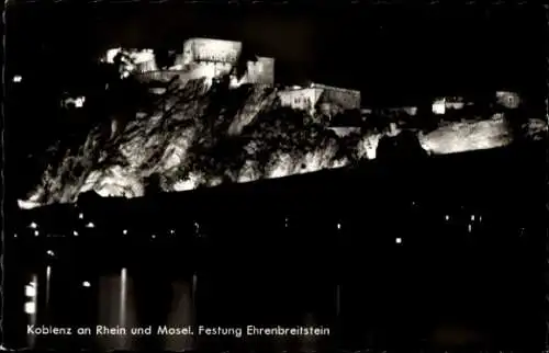 Ak Ehrenbreitstein Koblenz am Rhein, Festung, Nacht