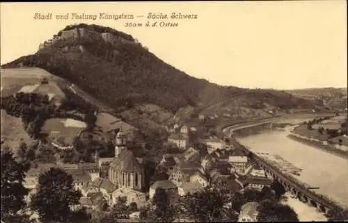 Ak Königstein an der Elbe Sächsische Schweiz, Totalansicht, Festung Königstein