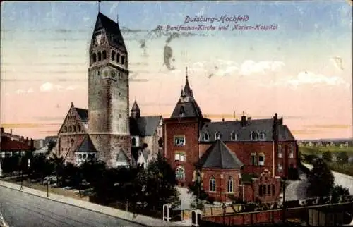 Ak Hochfeld Duisburg Nordrhein Westfalen, St. Bonifazius Kirche mit Marienhospital