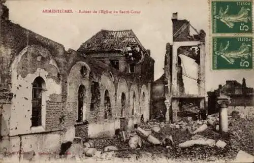 Ak Armentières Nord, Ruinen der Kirche Sacre-Coeur