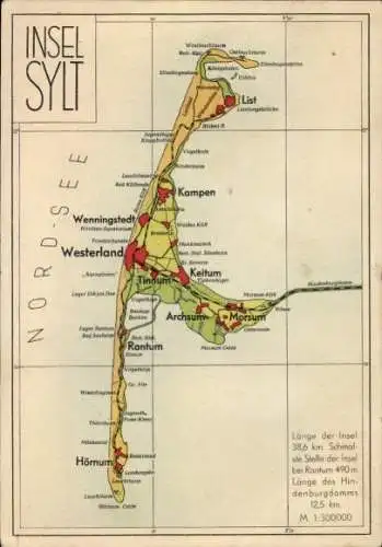 Landkarten Ak Insel Sylt, Nordsee, Morsum, List, Kampen, Westerland, Rantum, Wenningstedt, Keitum