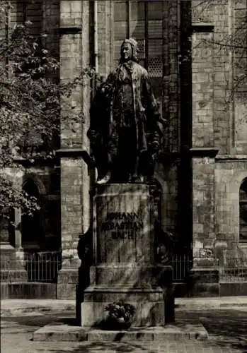 Ak Leipzig in Sachsen, Thomaskirche, Bach-Denkmal