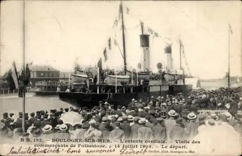 Ak Boulogne sur Mer Pas de Calais, The Cordial Entente, Besuch bei Folkestone-Händlern