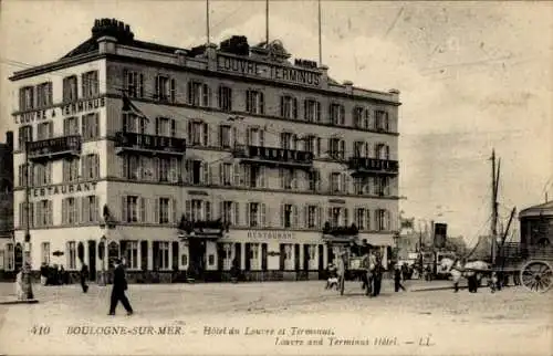 Ak Boulogne sur Mer Pas de Calais, Hotel du Louvre und Terminus