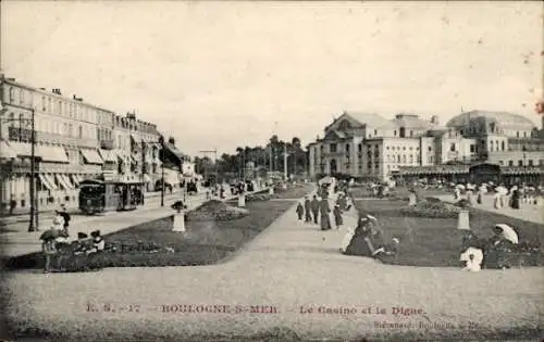 Ak Boulogne sur Mer Pas de Calais, Casino, Digue