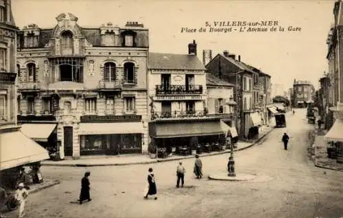 Ak Villers sur Mer Calvados, Place du Bourget, Avenue de la Gare