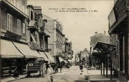 Ak Villers sur Mer Calvados, Route de Dives hinunter zum Meer