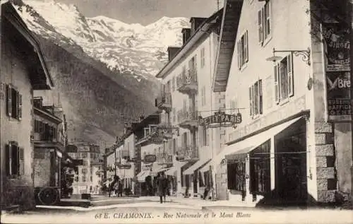 Ak Chamonix Mont Blanc Haute Savoie, Rue Nationale, Mont Blanc