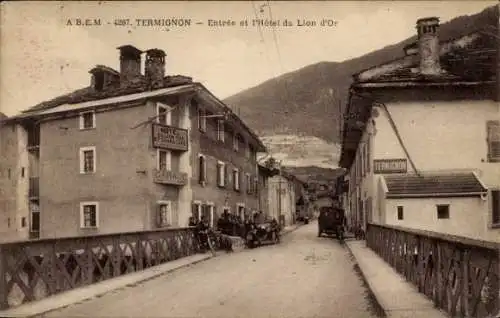 Ak Termignon Savoie, Eingang und Hotel du Lion d’Or